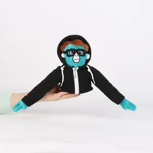 Teal Face Monkey Plush Doll With Glasses Black Zip Hoodie Cartoon Ape Stuffed Toy Long Arms Collectible Desk Decor Gift