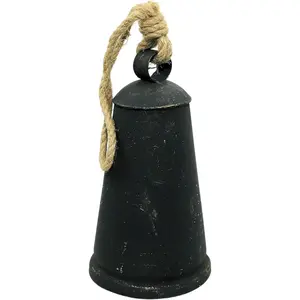 Rustic Black Bell with Rope – Handcrafted Vintage Iron Decorative Bell for Christmas, Farmhouse,, Porch, and Indoor  – Antique Distressed Look