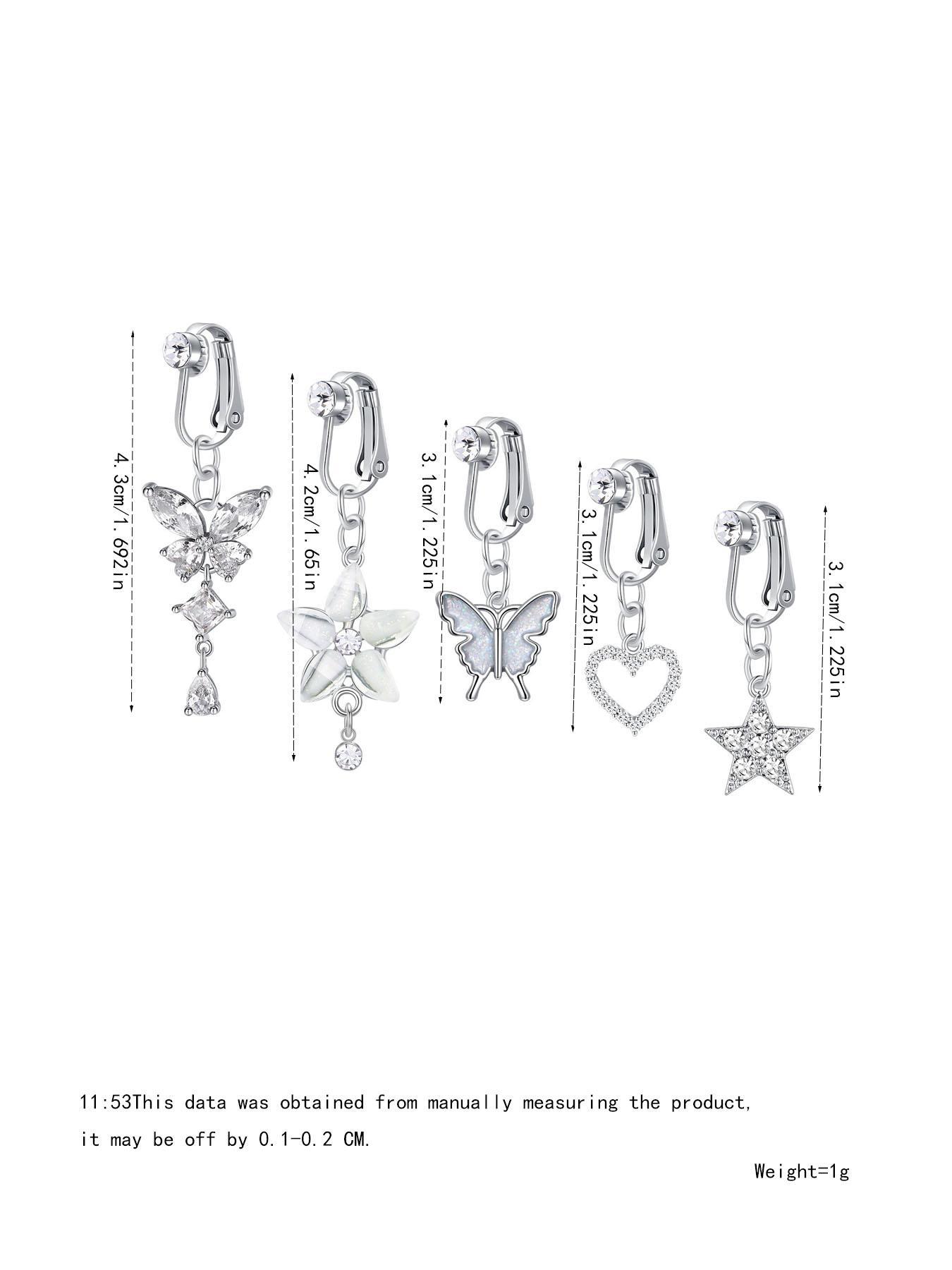 Rhinestone & Butterfly Decor Non-piercing Clip Belly Piercing Belly Button Rings, 5counts Belly Piercing Jewelry for Party, Daily Clothing Decor for Girl, As Birthday Gift for Back To School