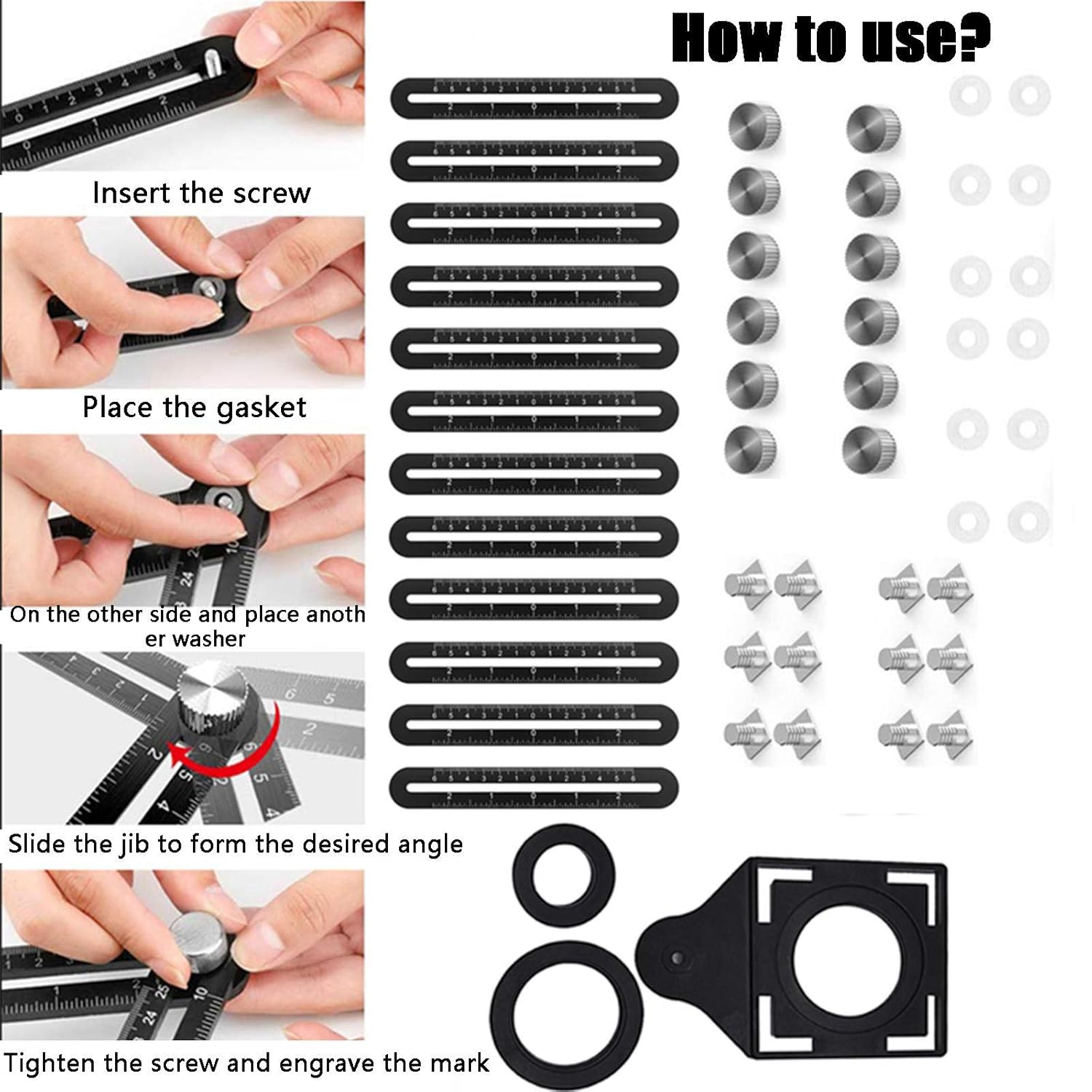 Multi Angle Measuring Ruler,12-Sided Angle Measurement,Tile Holes Measure Ruler with 3-Holes Positioning Apertures,Upgrade Multi Angle Ruler/Metal/Black