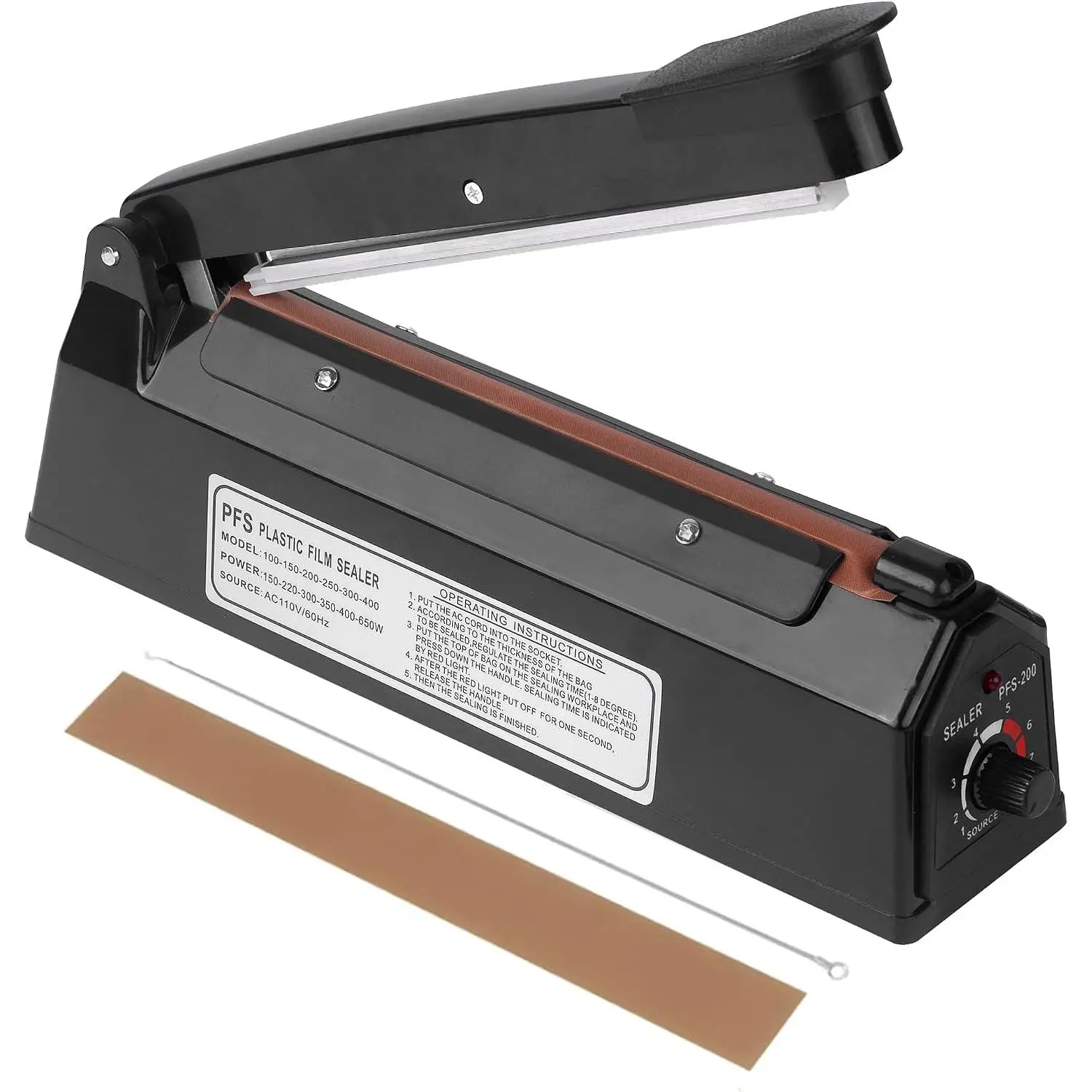 8inch Impulse Heat Sealer,Manual Poly Bag Heat Sealer Sealing Machine Heat Seal Closer for Plastic Bags PE PP Bags (Black)
