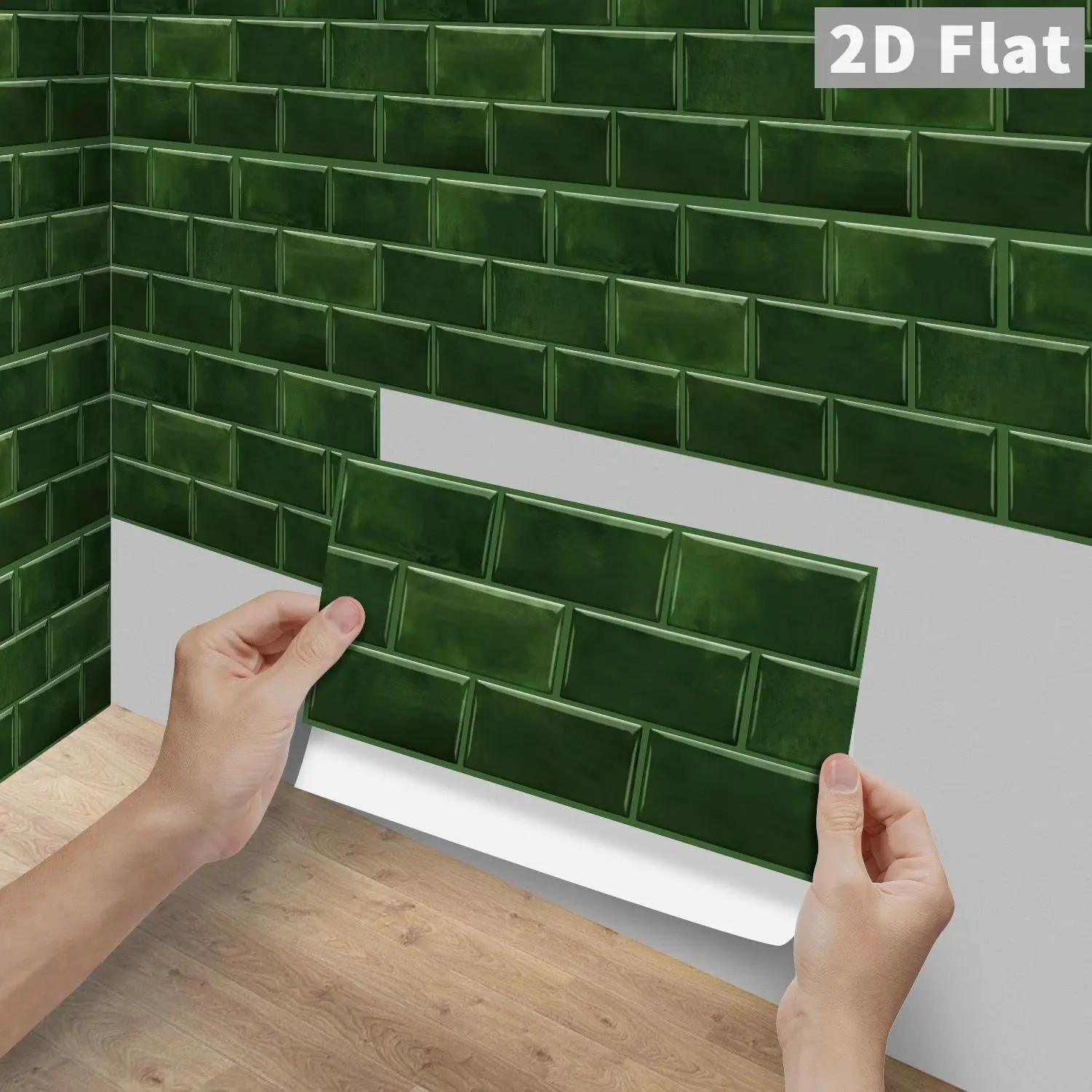 6/12/24/48PCS FG Solid Dark Green Glossy Subway Tile Stickers PVC Crystal Film Peel & Stick Waterproof Oilproof Kitchen Splashback Wall Decor for Bathroom Floor Tile Wood DIY Home Renovation