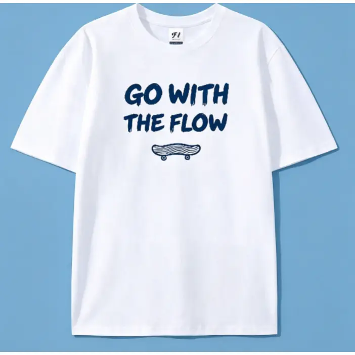 Go With The Flow Skateboard Graphic Oversized Cotton T-Shirt, Cute Street Outfit, Best Holiday Gift For Skate Lover, Family & Friends, Comfort Fashion Tee