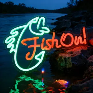 "Fish!" LED Neon Sign - Vibrant light, decorated for men's cave, fishing lodge, restaurant bar, cafe | USB powered, eye-catching sign for fishing enthusiasts and fishing enthusiasts