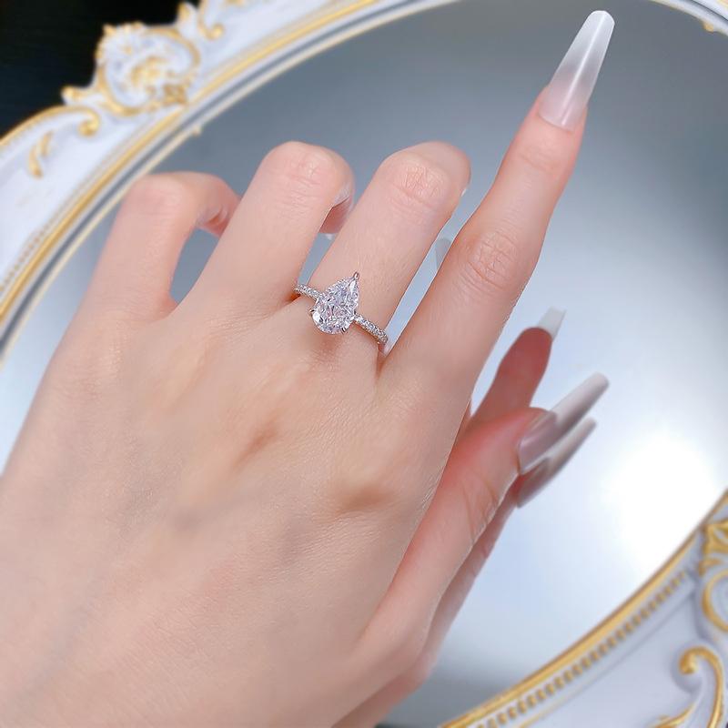 S925 Sterling Silver 3 Carat Pear Shaped Ice Flower Cut Ring 7*11mm 8A Cubic Zirconia Ring fashion jewelry accessory woman girl promise ring Springtok-216(50%)