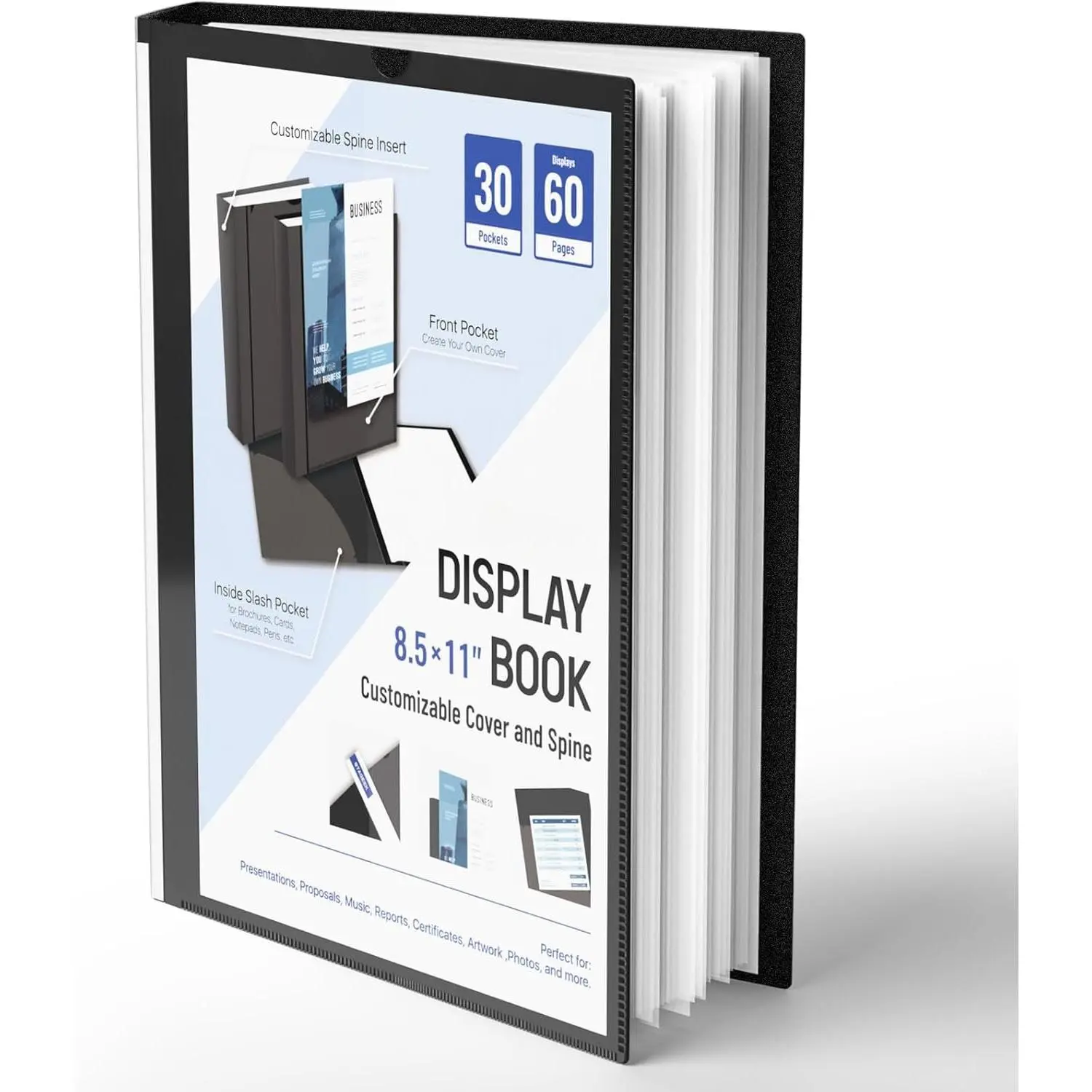 30-Pocket Portfolio Binder Display 60 Pages, 8.5x11 | Binder with Plastic Sleeves, Portfolio Folder with Clear Sheet Protectors, Presentation Book for Artwork Document Organize
