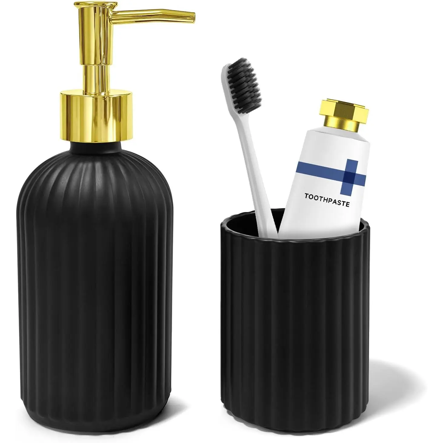 Glass Bathroom Accessory Set Black,Soap Dispenser and  Holder Set | 2 count Glass Bathroom Accessories Set, Clear and  Bathroom Set, Modern Bathroom Decoration