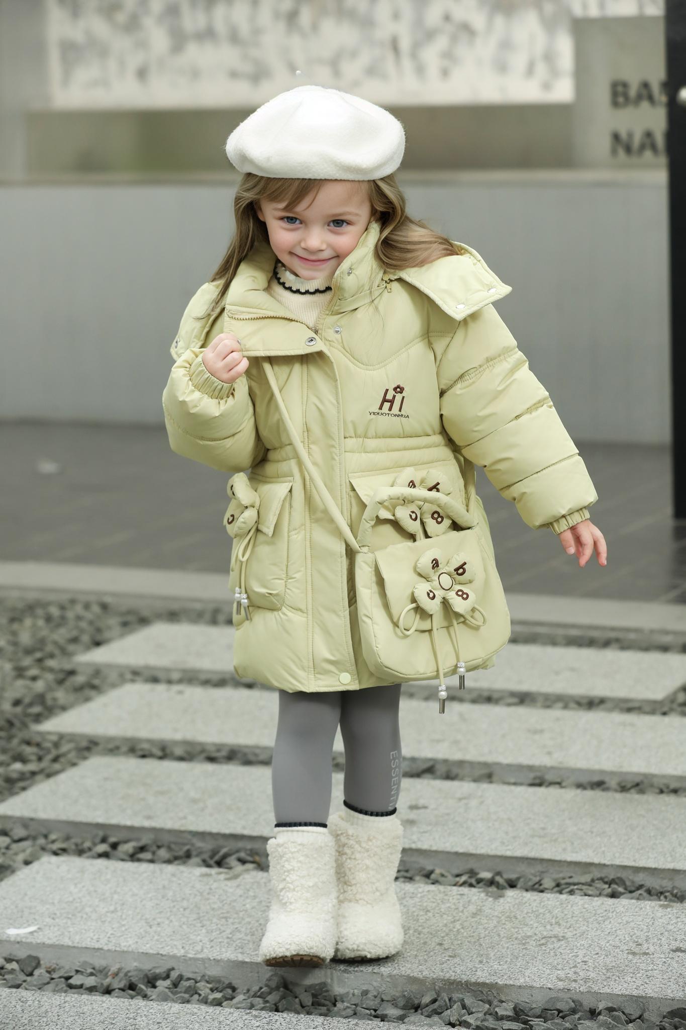 Girls' Winter Warm Hooded Jacket with Letter Embroidery & Small Pockets - Thick Polyester Coat for 5-12 Years, Cute Cartoon Design, Zipper Closure, Kids Winter Coat, Festive Kids Wear, Playful Kids Fashion, 6, Winter Jacket For Girls(Gift)11