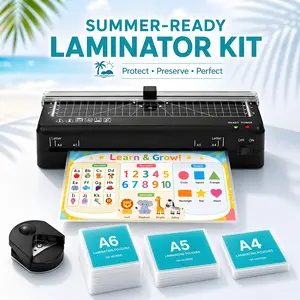 Portable A4 Laminator Machine, 4-in-1 Thermal Laminator Kit with Built-in Paper Cutter, Corner Rounder and Laminating Pouches, Compact Laminator for Photos, Documents, Cards, Home, Office and School