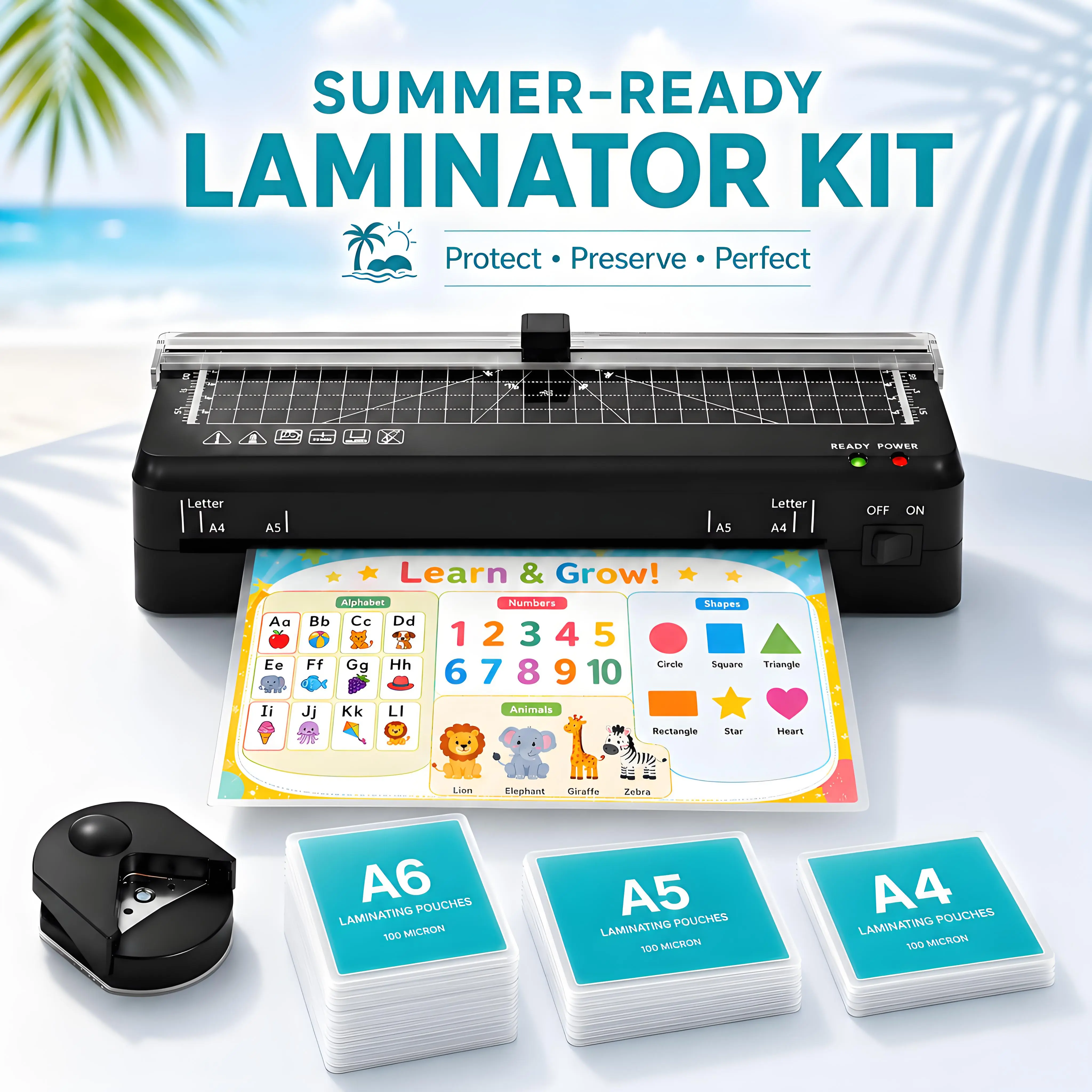 Portable A4 Laminator Machine, 4-in-1 Thermal Laminator Kit with Built-in Paper Cutter, Corner Rounder and Laminating Pouches, Compact Laminator for Photos, Documents, Cards, Home, Office and School, all in one laminator, laminatorkit