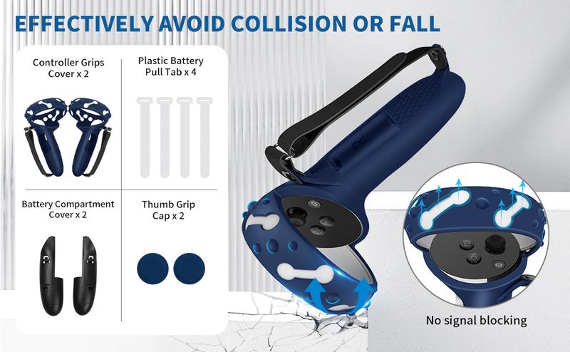 P-PDT014 Controller Grips for Oculus Quest 2, Extended Silicone VR Grips Cover Protector with Battery Opening, Knuckle Straps, Anti-Throw Hand Strap for Meta Quest 2 Accessories Blue P-PDT014 Controller Grips for Oculus Quest 2, Extended Silicone VR Grips Cover Protector with Battery Opening, Knuckle Straps, Anti-Throw Hand Strap for Meta Quest 2 Accessories Blue