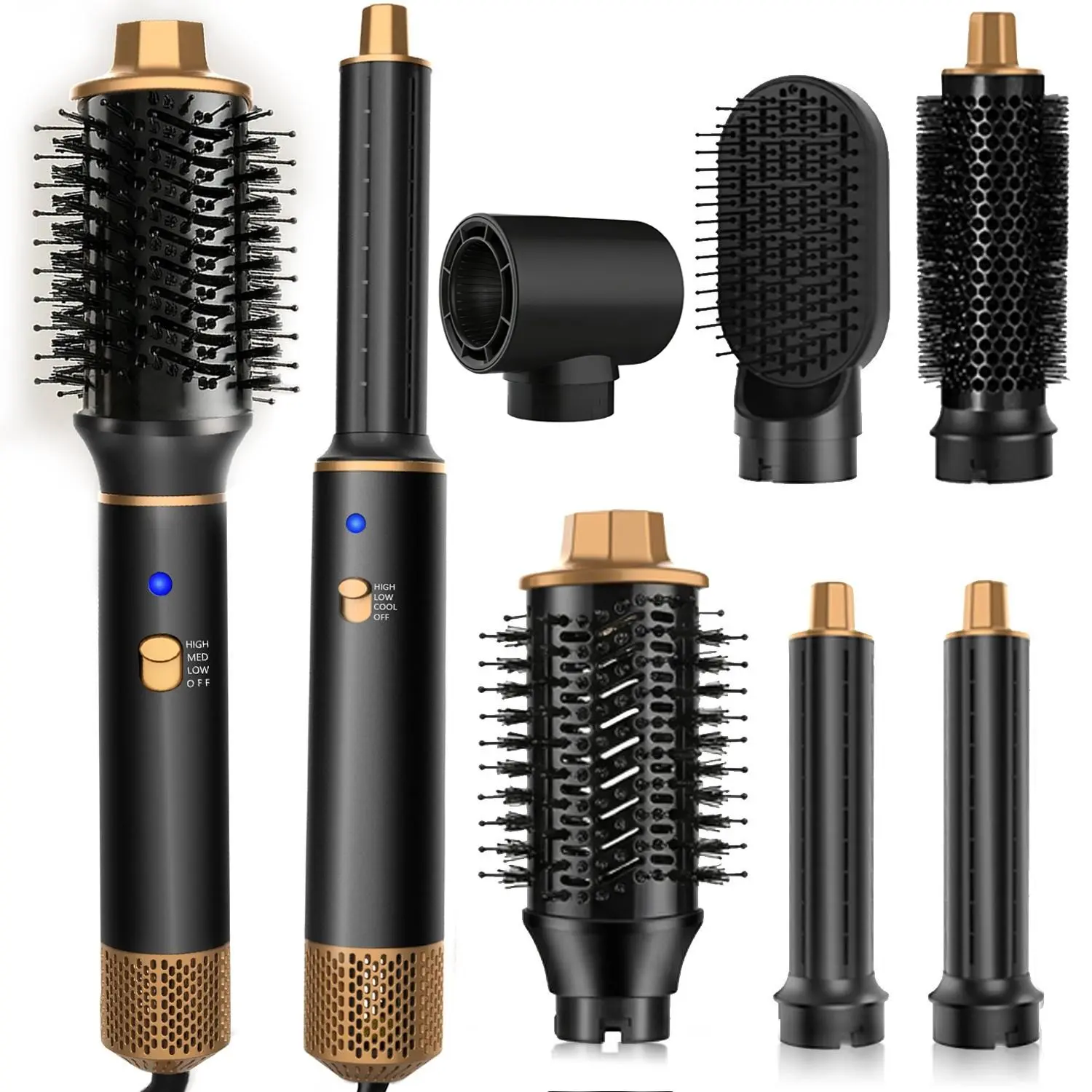 6-In-1 Hair Dryer Brush Set, blow dryer straightener, air styler, Heat Styling Tool with Gloves, Straightening and Curling, Smooth Hair Drying, Best Hairstyling Kit for Women
