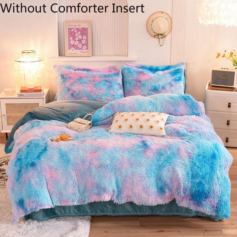 Solid Color Fuzzy Duvet Cover Set, 3 Counts/set Including 1 Duvet Cover & 2 PillowcasesSoft Comfortable  for HomeBedroombed comforter set leopard cozy bedroom soft puffy