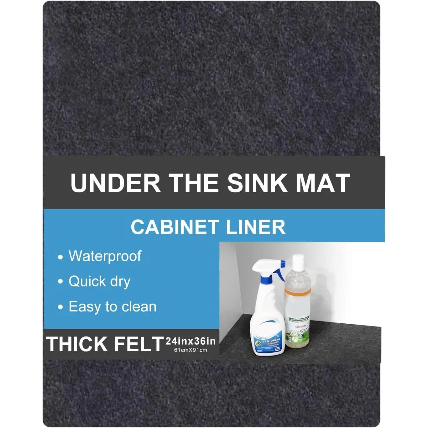 Under The Sink Mat,Cabinet Mat – Absorbent/ – Protects Cabinets,  Shelf Liner, Contains Liquids,Washable(24in x 36in)