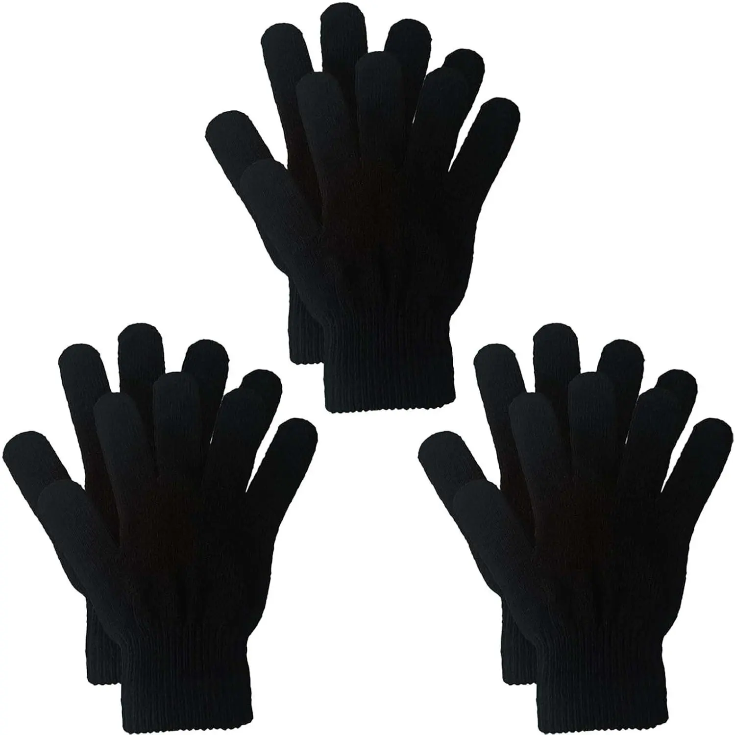3 Pairs Magic Gloves Men Women Knit Gloves Winter Black Mittens