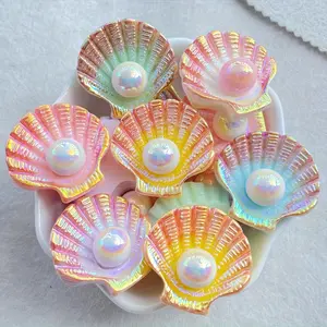 6Pcs Ocean Pearl Shell Resin Charms, Flat Back Cabochons Bulk for Phone Case Decor, Hair Clips & Earrings DIY, Kawaii Mermaid Beach Aesthetic Jewelry Making Supplies, Assorted Color Craft Embellishments