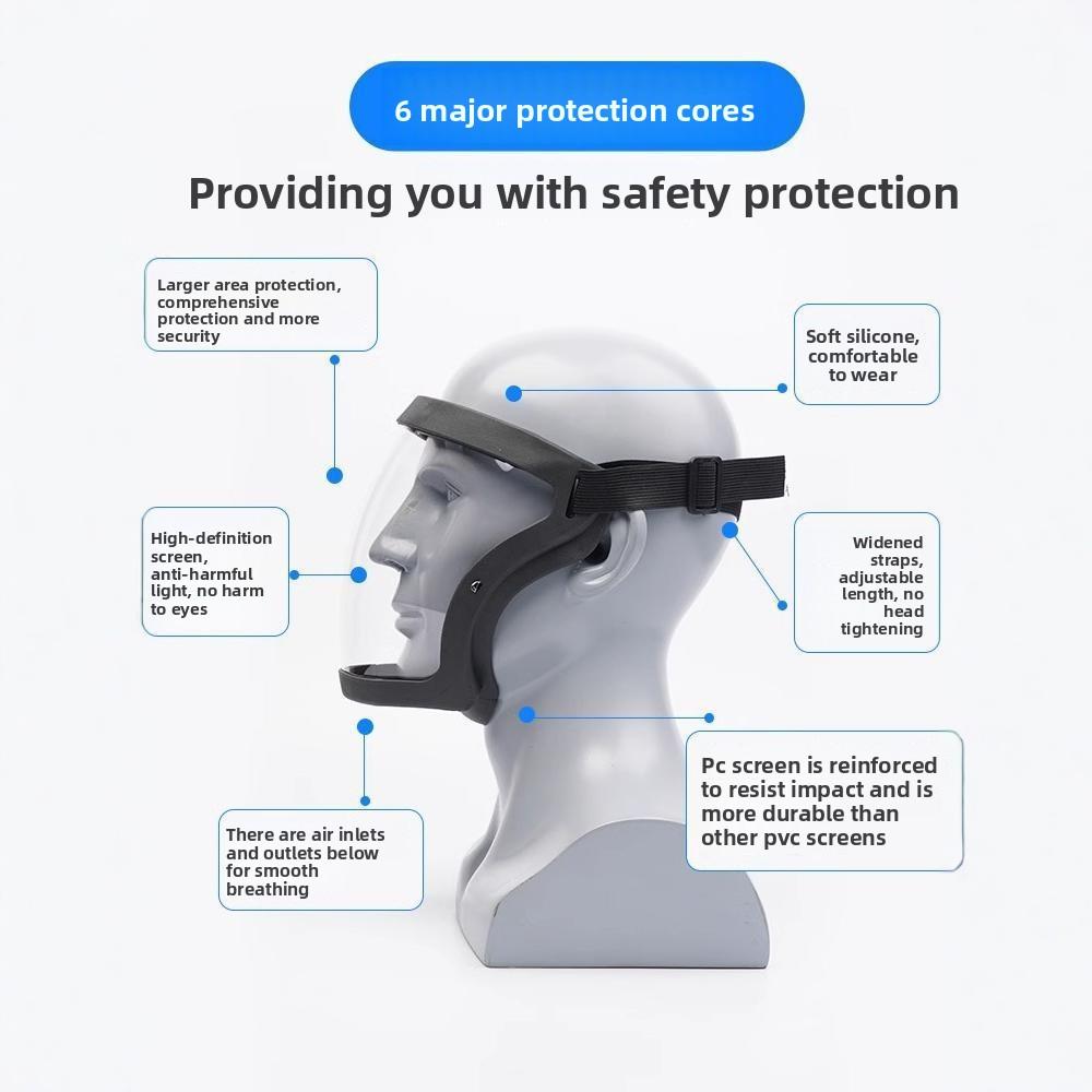 Transparent Mask - Adjustable Full Face Shield - Durable Plastic Safety Mask - Heat and Impact Resistant for Work, Kitchen and Outdoor Use with Easy Drawstring Closure Design