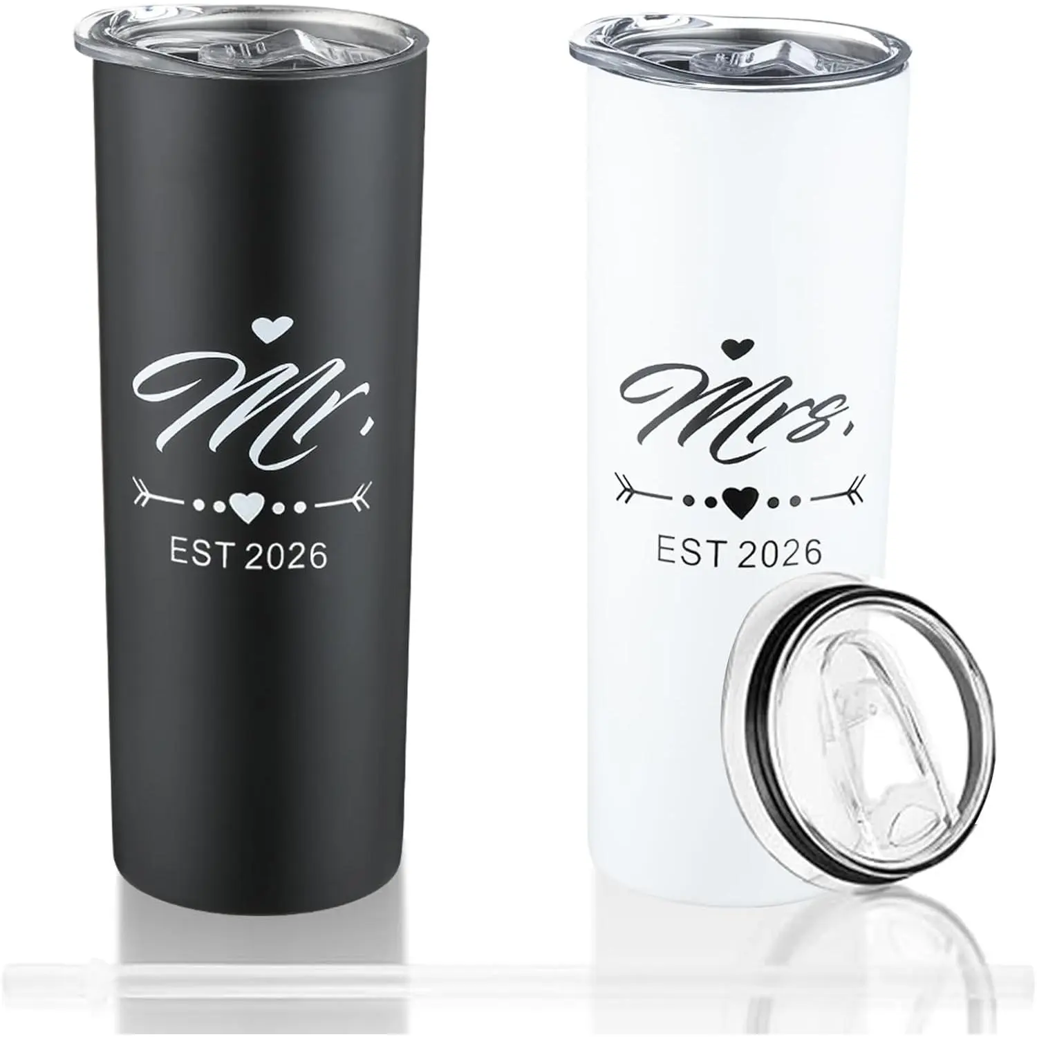 20oz Vacuum Insulated Mr and Mrs Tumbler Set - Gift Sets Tumblers, Insulated Water Bottles, Stainless Steel Flasks, Kitchenware for Engagement Wedding Gifts for Newly Engaged Couples