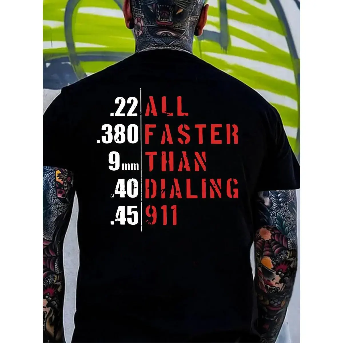 Men's Graphic Hoodie & T-Shirt, Soft Streetwear Apparel Featuring "Faster Than Dialing 911" Tactical Gun Humor