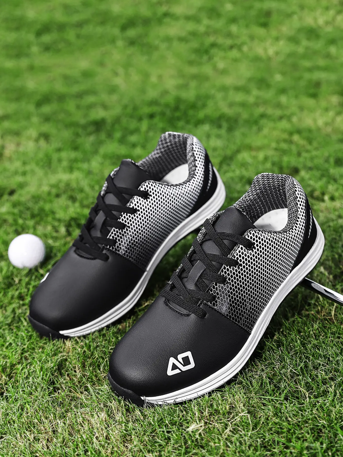 Men's Golf Shoes, Breathable Lightweight Low Top, Waterproof Leather, Adjustable Laces, Shock Absorption, Non-Slip Sole, All-Season Comfort