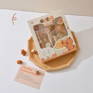 1 set Capybara Cartoon Stationery Gift Set, Cute Healing Style, 4 Multifunctional Pens Including Erasable Pen, Rainbow Marker, Plush Keychain
