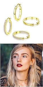FINREZIO 1 Pair Post Hoop Earrings Hoops Cubic Zirconia Hoop Earrings for Women Hypoallergenic Earrings Jewelry