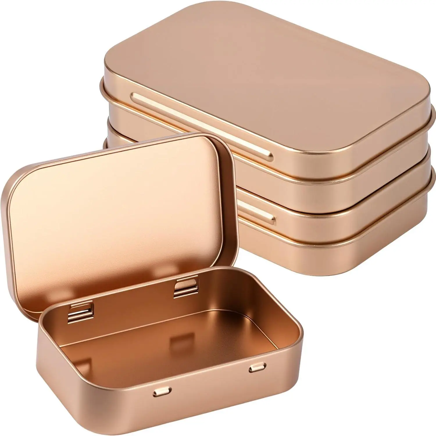 3 Pack Small Metal Rectangular Hinged Tin Box with Lid, Rose  | 3.75 x 2.45 x 0.8 Inch, Mini Empty Boxes, Portable Metal Tins Containers, for Small Crafts  Storage  Organizer