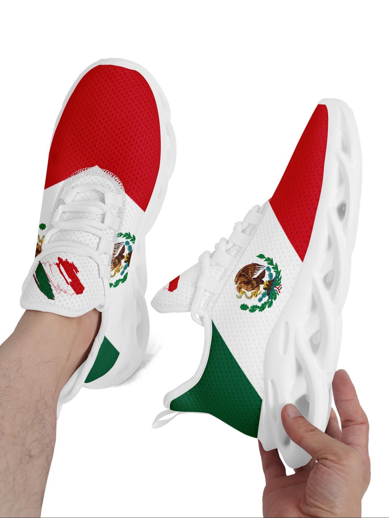 Women's Mexico Flag Print Lace Up Running Sneakers, Casual Comfortable Breathable Sports Fashionable Shoes, Gym Training Sport Walking Sneakers for Daily Wear, Trainer