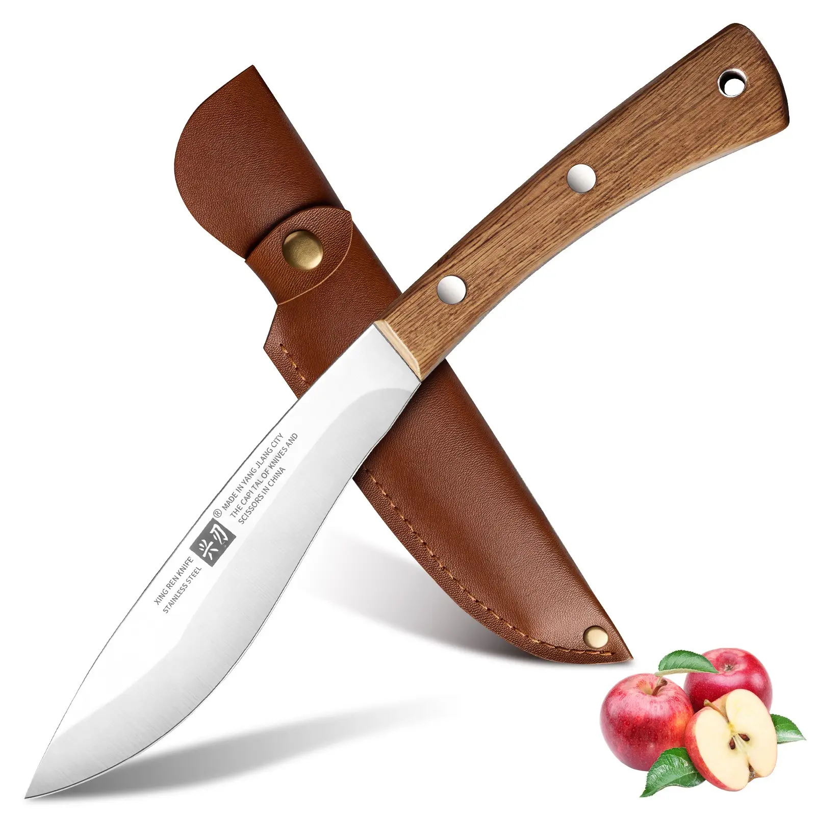 Multi-Function Kitchen Utility Curved Knife and Pocket Fruit Knife Effortless Precision Sharpness with Leather Sheath Culinary Grade Stainless Steel Ergonomic Wood Handle for Home Chefs Daily Food Prep Peeling Meat Carving Uses