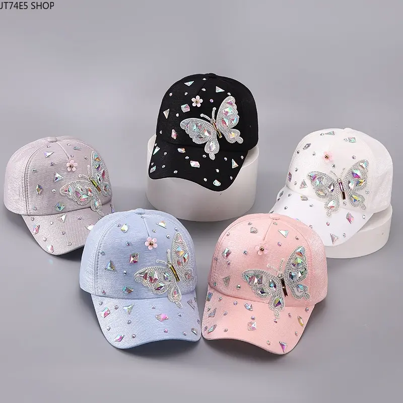 Women's Korean Style Baseball Cap with Butterfly Motif and Transparent Panels, Wide Brim Sun Protection Headwear for Daily Wear, Korean Look
