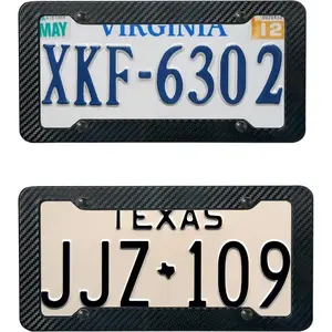 Carbon Fiber Black License Plate Frame Set (2PCS) with Matching Screws, Includes License Plate Cover