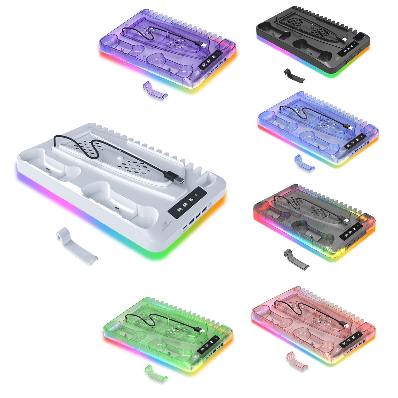 GAMINJA Cooling Fan Base Station for PS5 Slim, Vertical Cooling Fan with Dual Controller Charger, Charging Dock, Charging Accessories for PS5 Slim Console