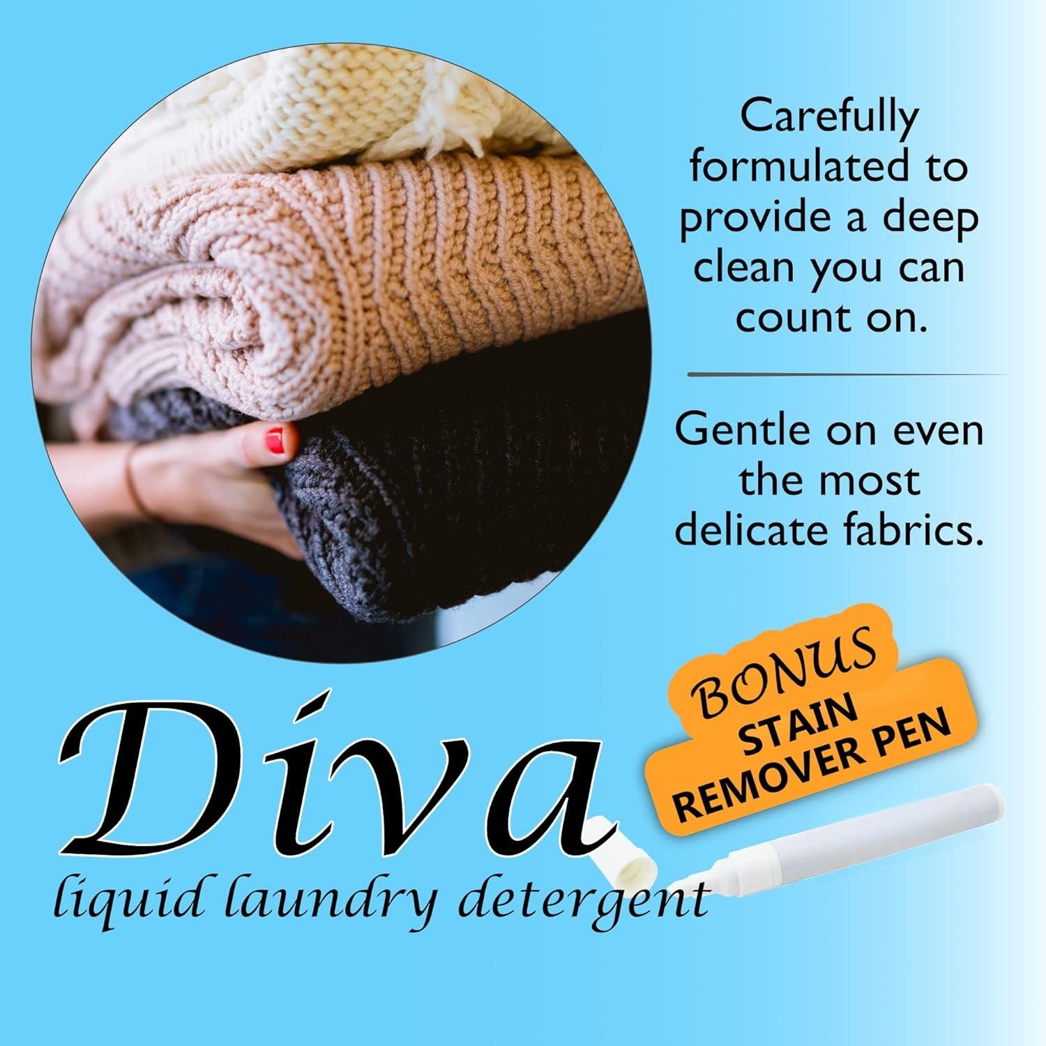 SUNDAY MIRTH Tyler DIVA Glamorous Wash Laundry Detergent- 64 oz. - With Stain Remover Pen - DIVA Wash Liquid Detergent Designed for  Fabrics - Hand and Machine Washable