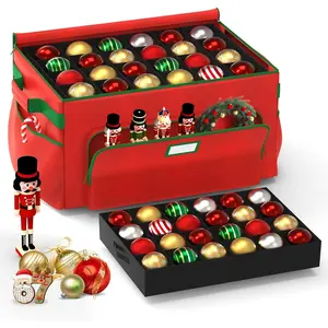 Ornament Box, Large Christmas Ornament Box, Stores 72 4'' Ornaments , Ornaments Containers with 3 Trays, and, 600D Tear-, Pockets Red