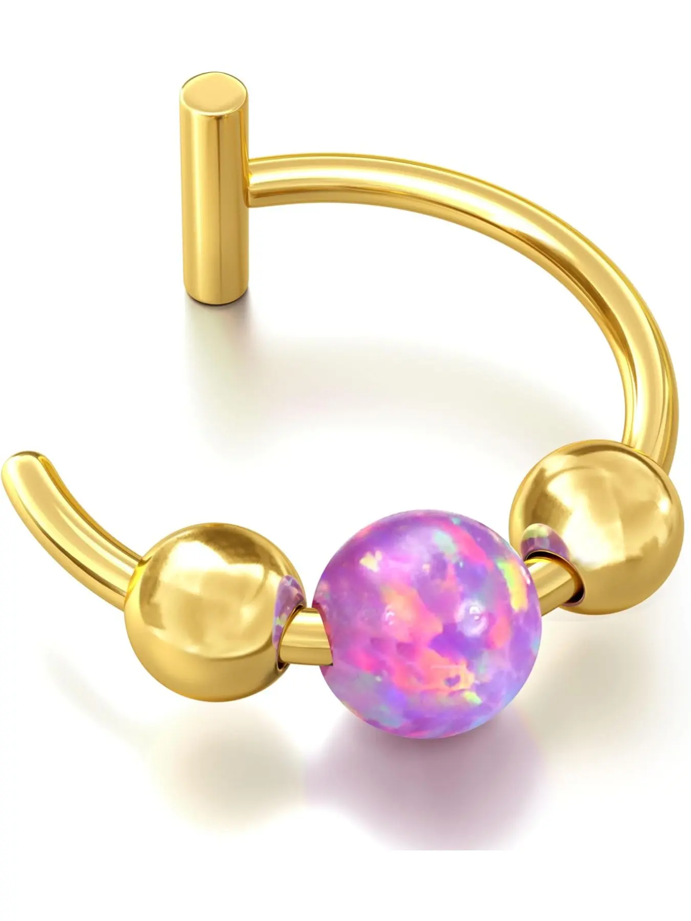 Opal Fake Nose Ring 20G - 14K Gold Nose Ring Faux Nose Rings For Women Fake Nose Piercings Green/Pink/Blue/White/Red/Purple/Dark Green Opal 8mm