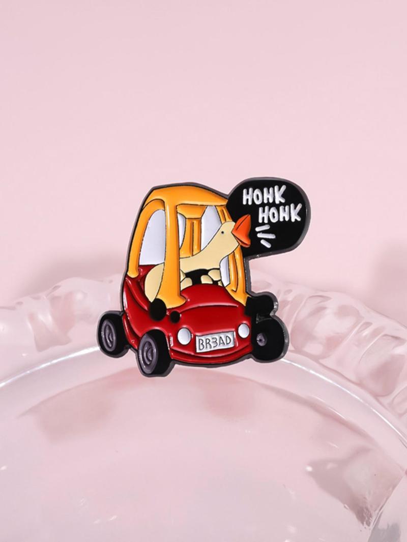 Cute Cartoon Car & Goose Design Brooch, Creative Metal Brooch with Letters Print, Fashion Accessory, Fashion Summer Charm Accessories for Men & Women