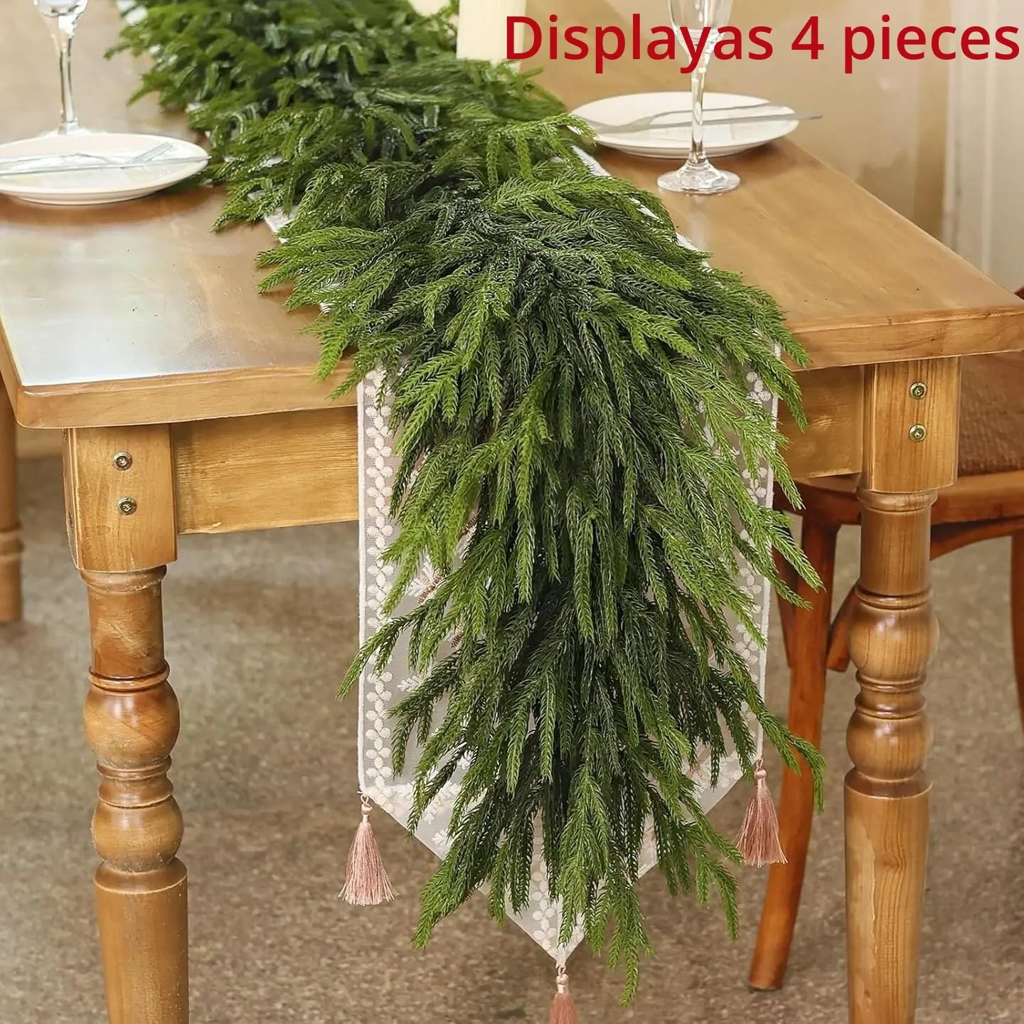 2/4pack 6ft/9ft Artificial Norfolk Pine Wreath, Real Touch Wreath for Desktop, Fireplace Mantel, Indoor Outdoor, Holiday Christmas Decorations