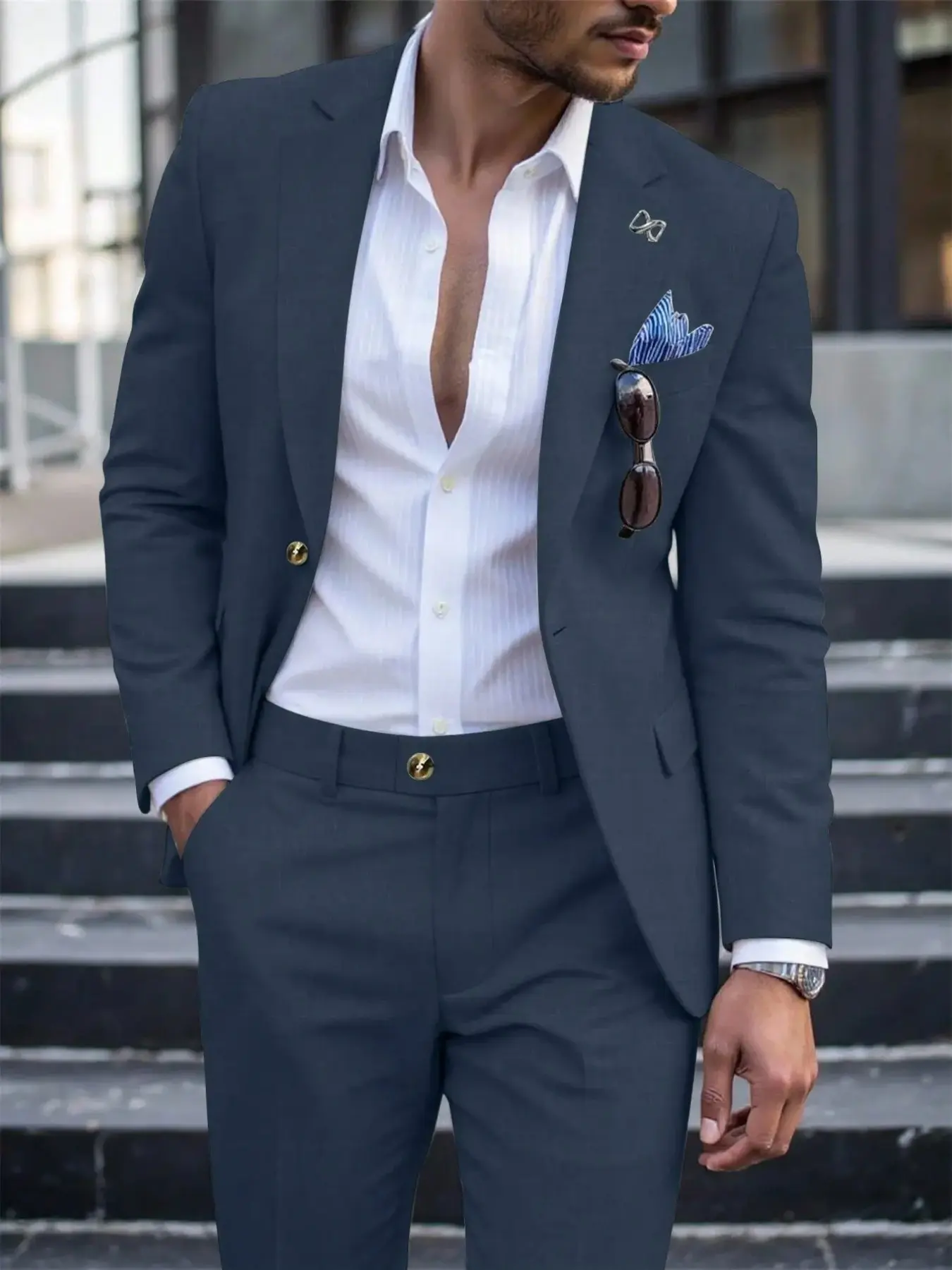 Men's Business Style Suit Two-Piece Set, Lightweight Jacket and Pants, Casual Office Wear, Perfect for Interviews and Weddings