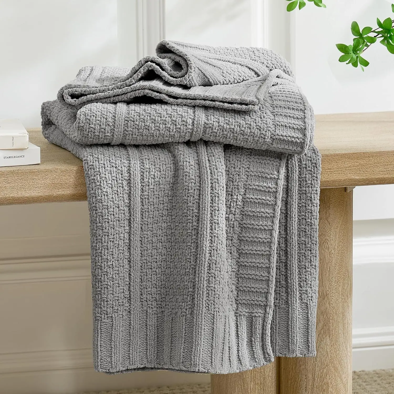Knitted Chenille Throw Blanket - 1-Piece Warm & Cozy Synthetic Fiber Blanket with Soft Knitted Fabric, for Couch Home Decor, 50x60in Grey, One-Piece