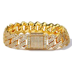 Loveden 18K Gold Vacuum Plated Copper Cuban Chain Bracelet with 5A+ Sri Lanka Zircon, 14mm Diamond-Shaped Zircon, Men's & Women's Luxury Hip Hop Jewelry, Daily Wear Gift Idea, Bracelets For Women