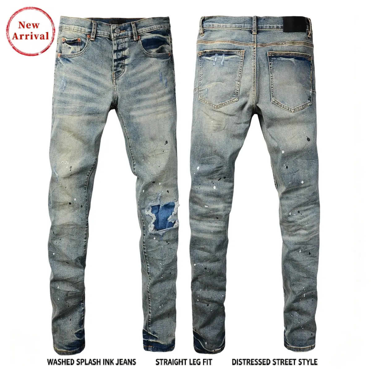 Vintage, school-style jeans, men's street jeans, men's jeans, washed ripped stylish straight-fit slim jeans, casual comfortable stretch jeans, high-quality jeans