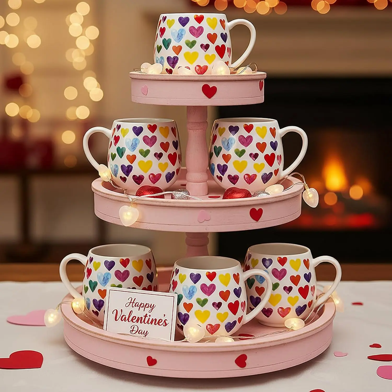 Stylish 12oz Heart-Shaped Durable Ceramic Coffee Mugs, 6-Count Bulk Set, Valentine's Day-Anniversary Gifts for Girlfriend