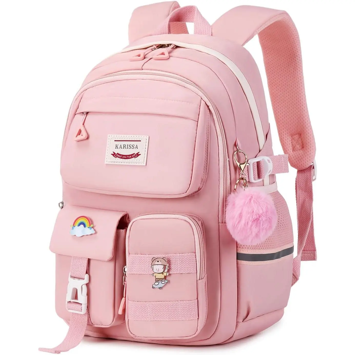 Kawaii Girls Backpack for School, Cute Teenage Multiple Pockets Backpack, Fashion Bookbag for Primary Elementary High School,