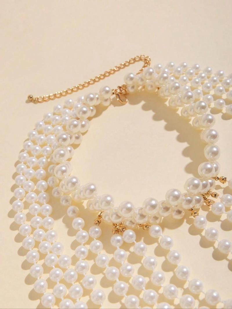 Elegant Faux Pearl Decorated Body Chain, Vintage Body Jewelry, Valentine's Gifts for Her, Women's Exquisite Trendy Beaded Necklace Body Jewelry for Party, Daily Clothing Decor, Birthday Gift