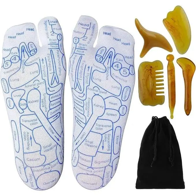 Reflexology Socks with Beginner Acupoint Massage Tools Set of 5 - Foot Pain Relief Remedy for Foot Massage Rod for Women and Men Relieve Tired