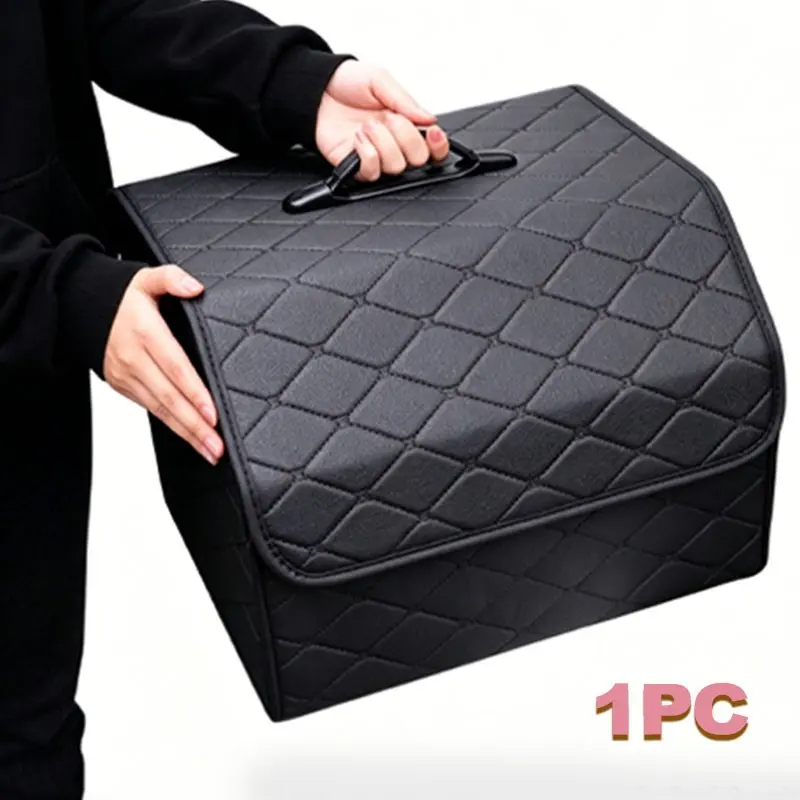 Small Foldable PU Leather Trunk Storage Box, Space-Saving Car Organizer, Car Interior Organizers, Durable Interior Accessory, Stylish and Practical
