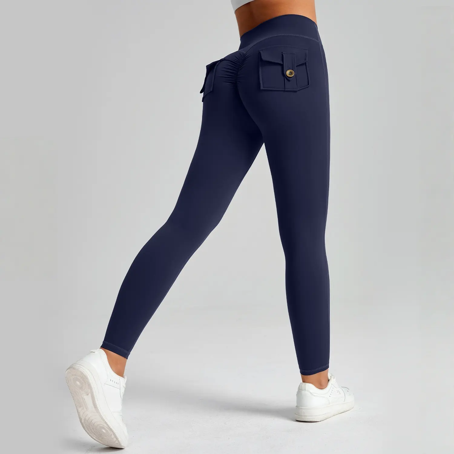 Women's Athleisure Leggings, Buttery Soft High Waist Athletic Fitted with Ruched Back and Cargo Pockets for Womens Fitness, Athleisure Wear, 4-Way Women's Sports Leggings, Athletic Fitted Women's Sports Leggings