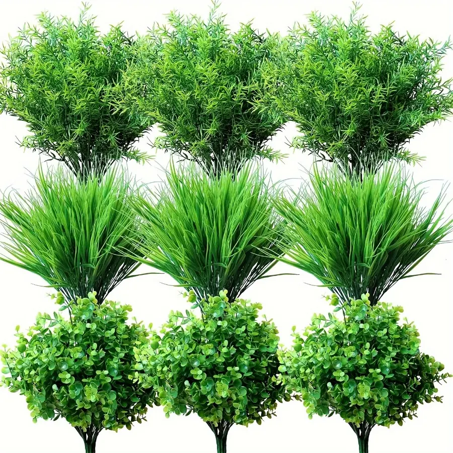 Decorative Modest Geometric UV-Resistant Artificial Plants & Flowers 18/36-Pack, Outdoor Plastic Shrubs with Wheat Grass Greenery, Bulk Fake Bushes for Farmhouse Garden, Outdoor Decor, Daily Home Use