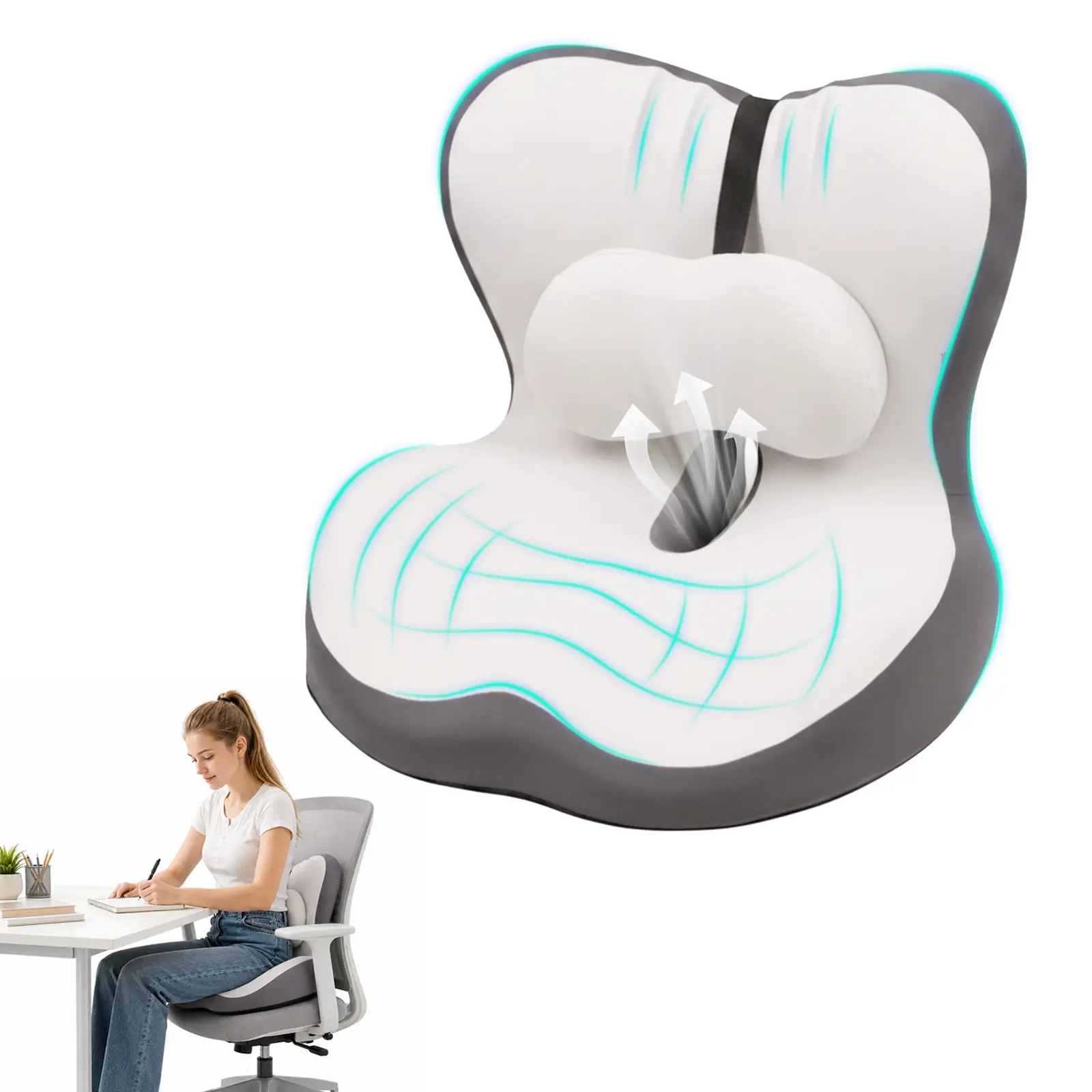 Seat Cushion for Office Chair and Car, Office Chair Cushion, L-Shaped Ergonomic Seat Cushions, Car Seat Cushion, for Truck Lumbar Pillow Memory Foam Seat Cushion Gaming Chair Desk Chair Cushion