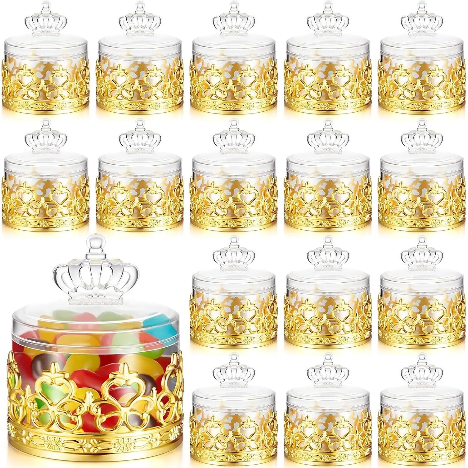 18 Pcs Mini Candy Bottles Mini Plastic Jars with Lids Small Champagne Bottles Storage Candy Favor Containers for Wedding Baby Shower Bridal Shower Party Favors Thank You Gifts (Gold)